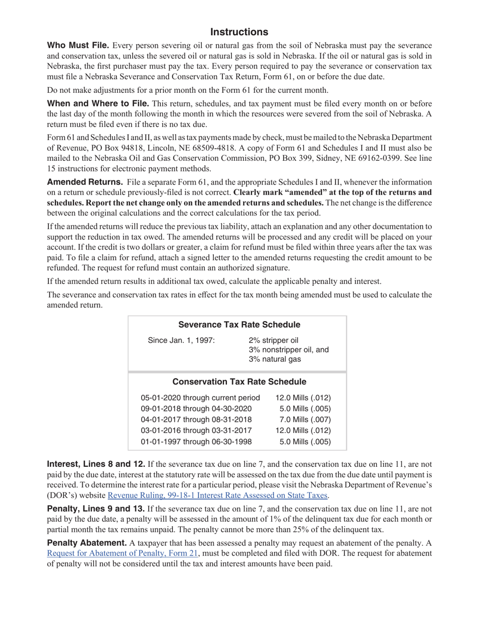 Form 61 Nebraska Severance and Conservation Tax Return - Nebraska, Page 2