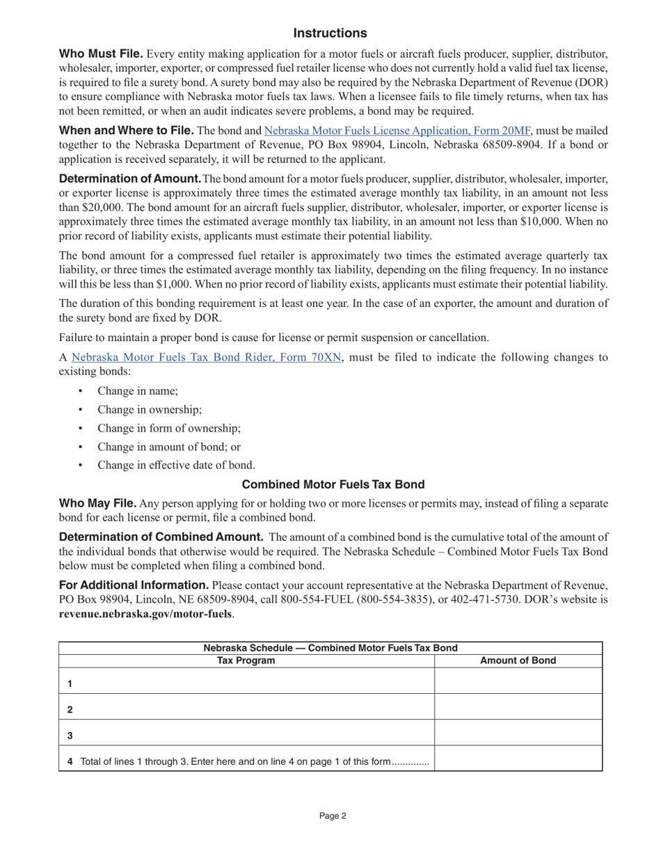 Form 70 Nebraska Motor Fuels Tax Bond - Nebraska, Page 2