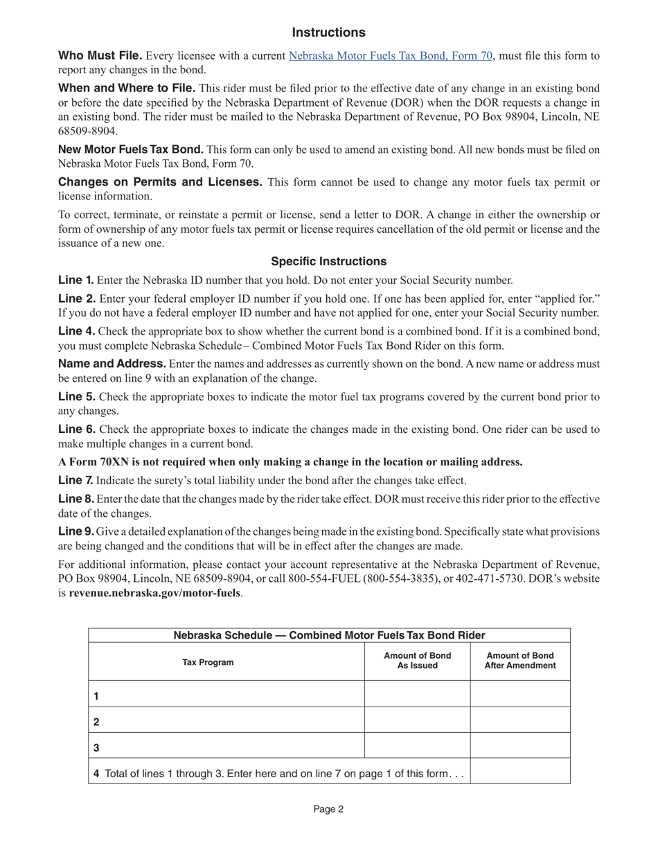 Form 70XN Nebraska Motor Fuels Tax Bond Rider - Nebraska, Page 2