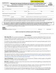 Document preview: Form 91EX Nebraska Tax Exempt Certificate for Purchase of Undyed Diesel Fuel - Nebraska