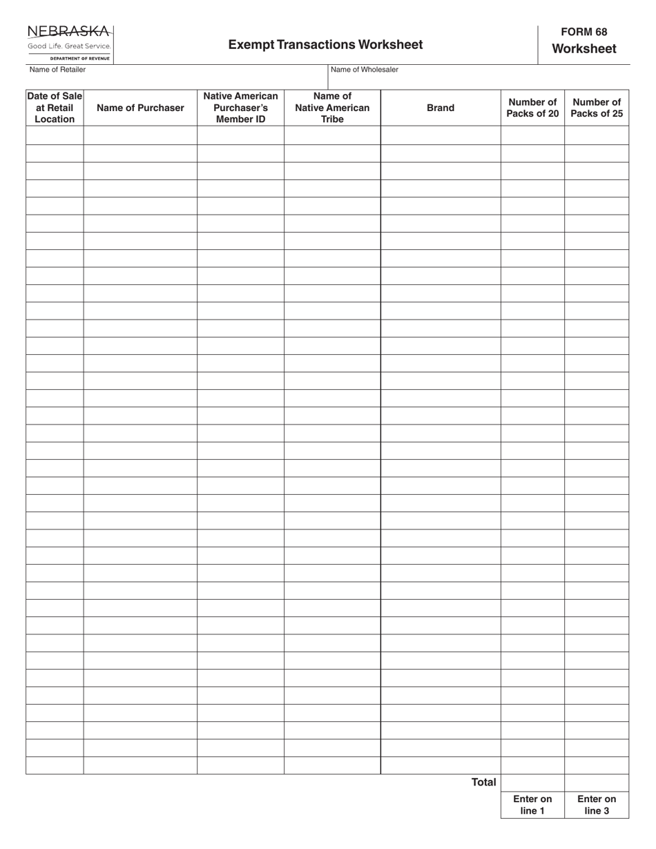 Form 68 Nebraska Credit Computation for Cigarettes Sold to Native American Indian Tribal Members in Indian Country - Nebraska, Page 2