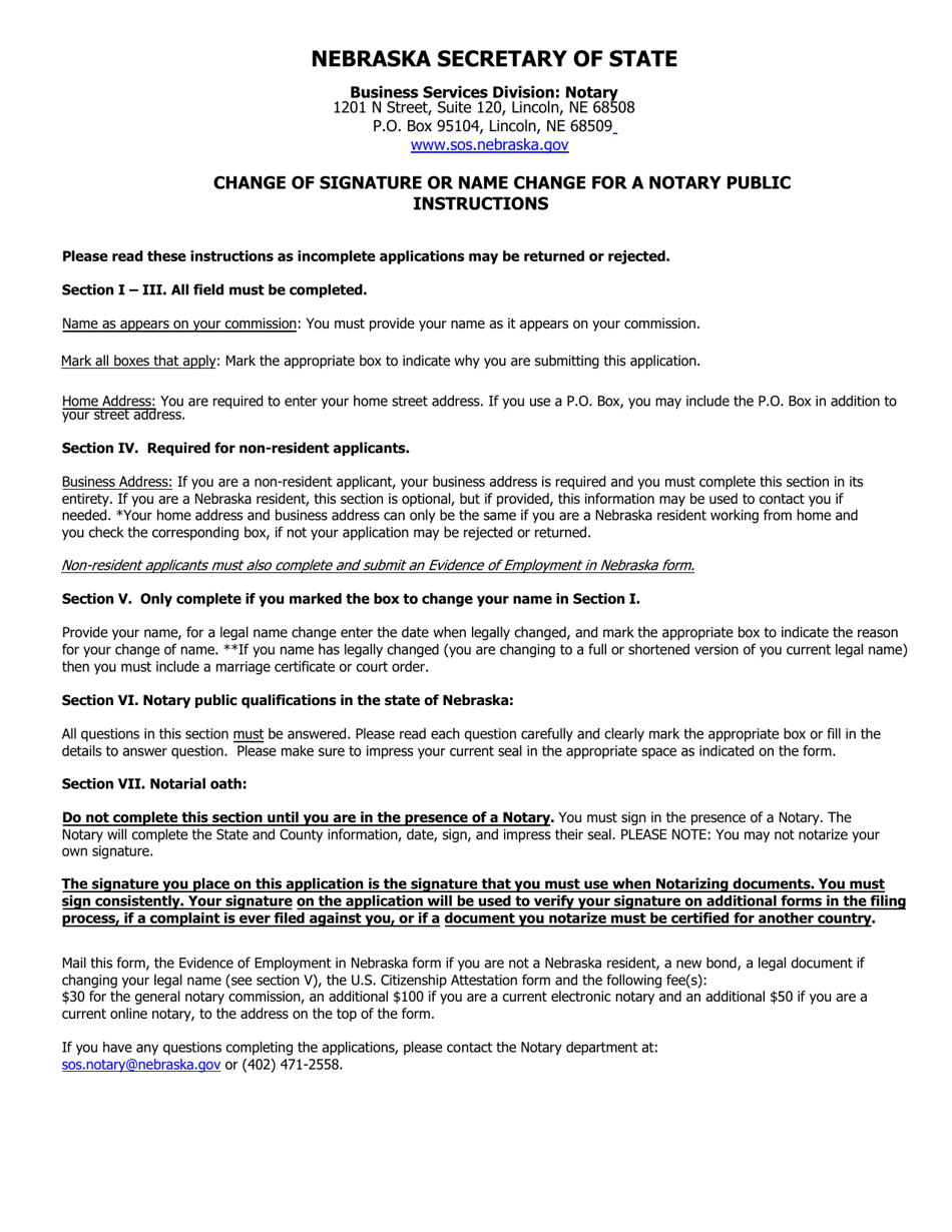 Change of Signature or Name Application for a Notary Public - Nebraska, Page 2