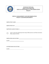 Document preview: Sexual Harassment and Discrimination Policy Acknowledgement - Nevada