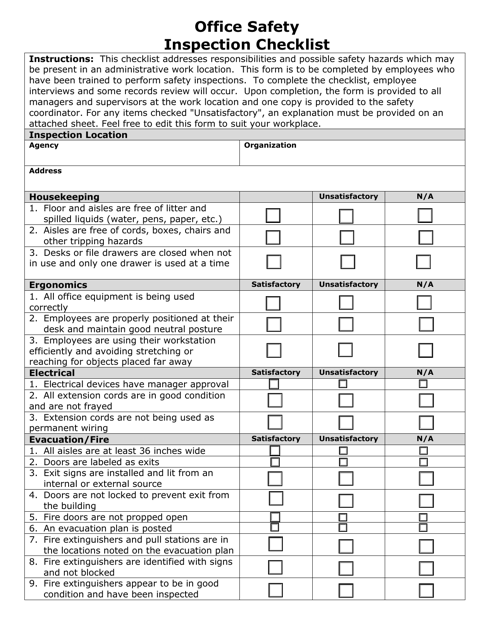 Office Safety Inspection Checklist - Nevada Download Pdf
