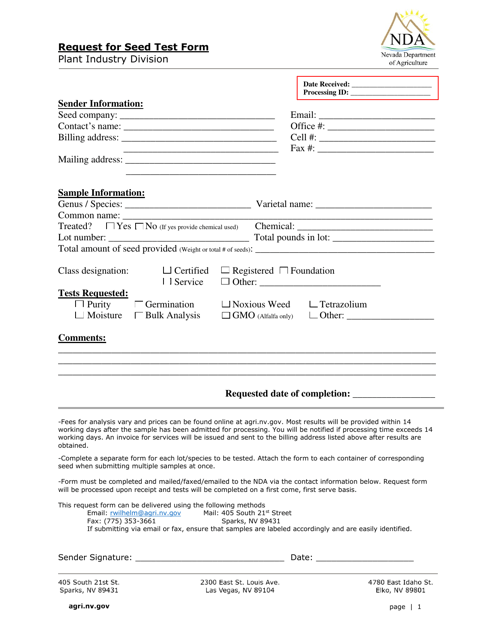 Nevada Request for Seed Test Form - Fill Out, Sign Online and Download ...