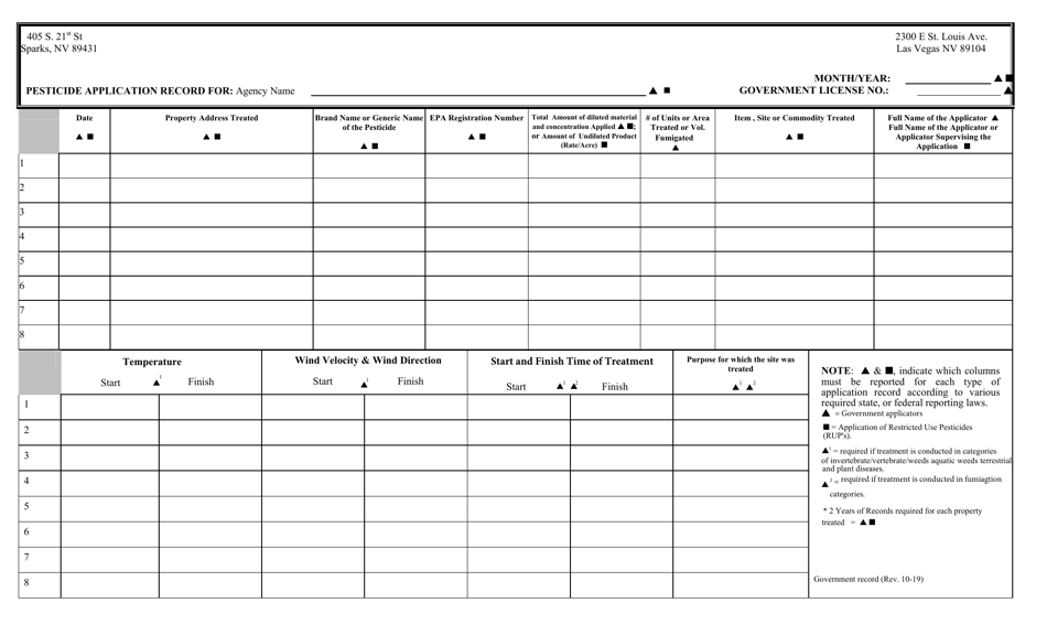 Nevada Pesticide Application Record for Government, and Restricted Use