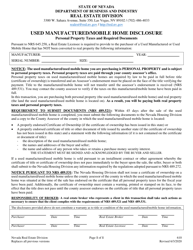 Form 610 Used Manufactured/Mobile Home Disclosure - Nevada