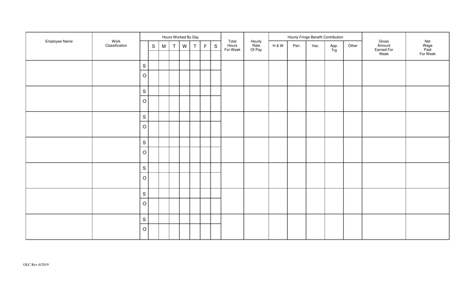 Weekly Wage and Hour Report of Public Work Contractors for the Payroll Period - Nevada, Page 2