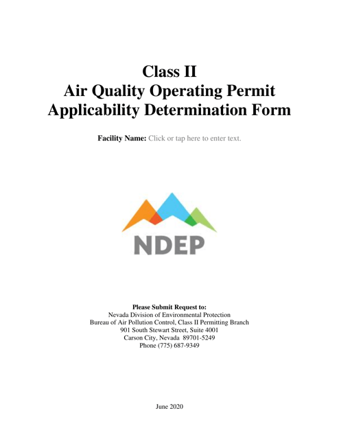 Class II Air Quality Operating Permit Applicability Determination Form - Nevada Download Pdf