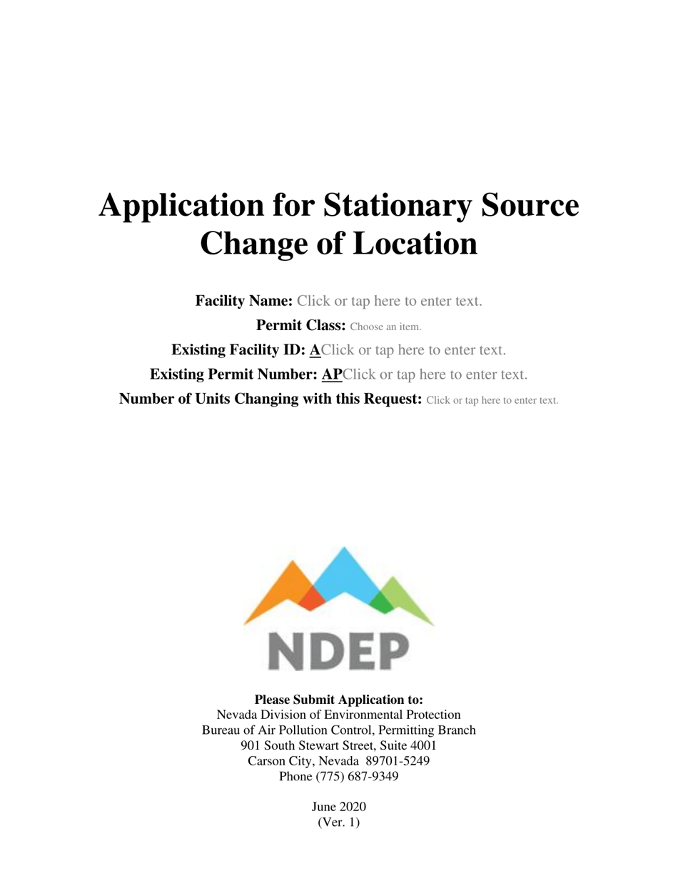 Nevada Application for Stationary Source Change of Location Fill Out