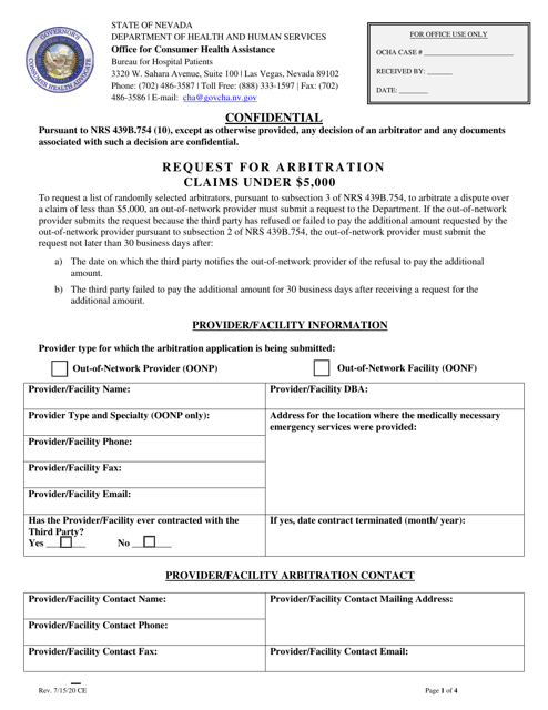 Request for Arbitration - Claims Under $5,000 - Nevada Download Pdf