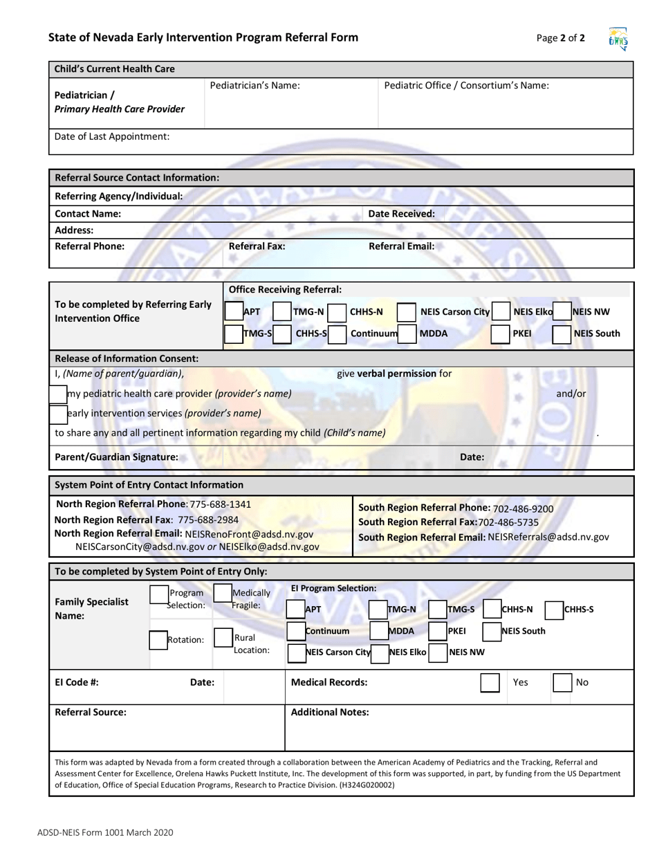 ADSD-NEIS Form 1001 - Fill Out, Sign Online and Download Fillable PDF ...