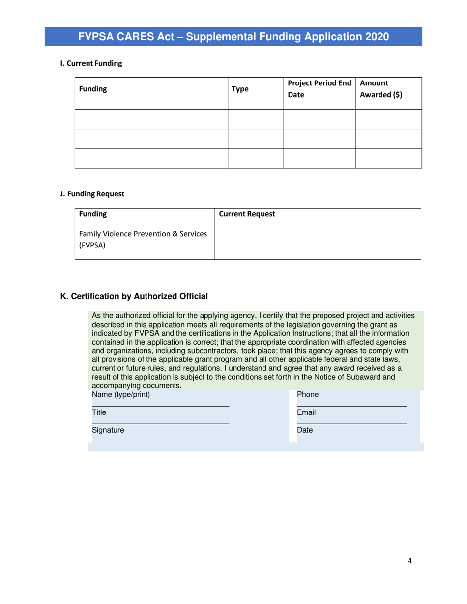 Family Violence Prevention and Services Act (Fvpsa) - Coronavirus Aid Relief and Economic Security (Cares) Act Application Form - Nevada, Page 4