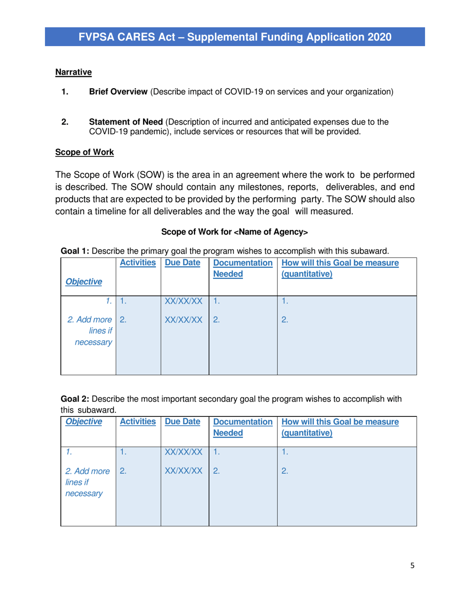 Family Violence Prevention and Services Act (Fvpsa) - Coronavirus Aid Relief and Economic Security (Cares) Act Application Form - Nevada, Page 5