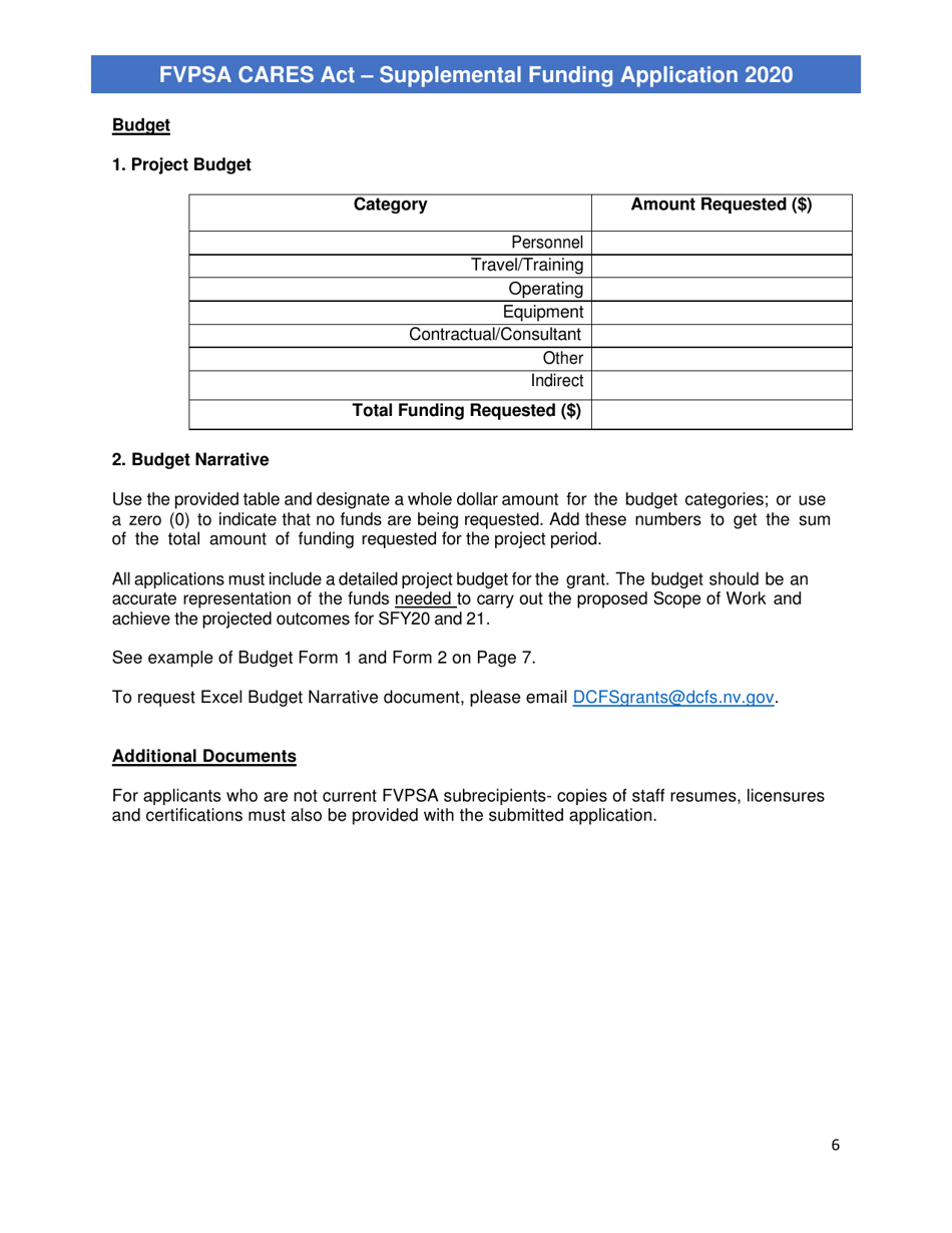 Family Violence Prevention and Services Act (Fvpsa) - Coronavirus Aid Relief and Economic Security (Cares) Act Application Form - Nevada, Page 6
