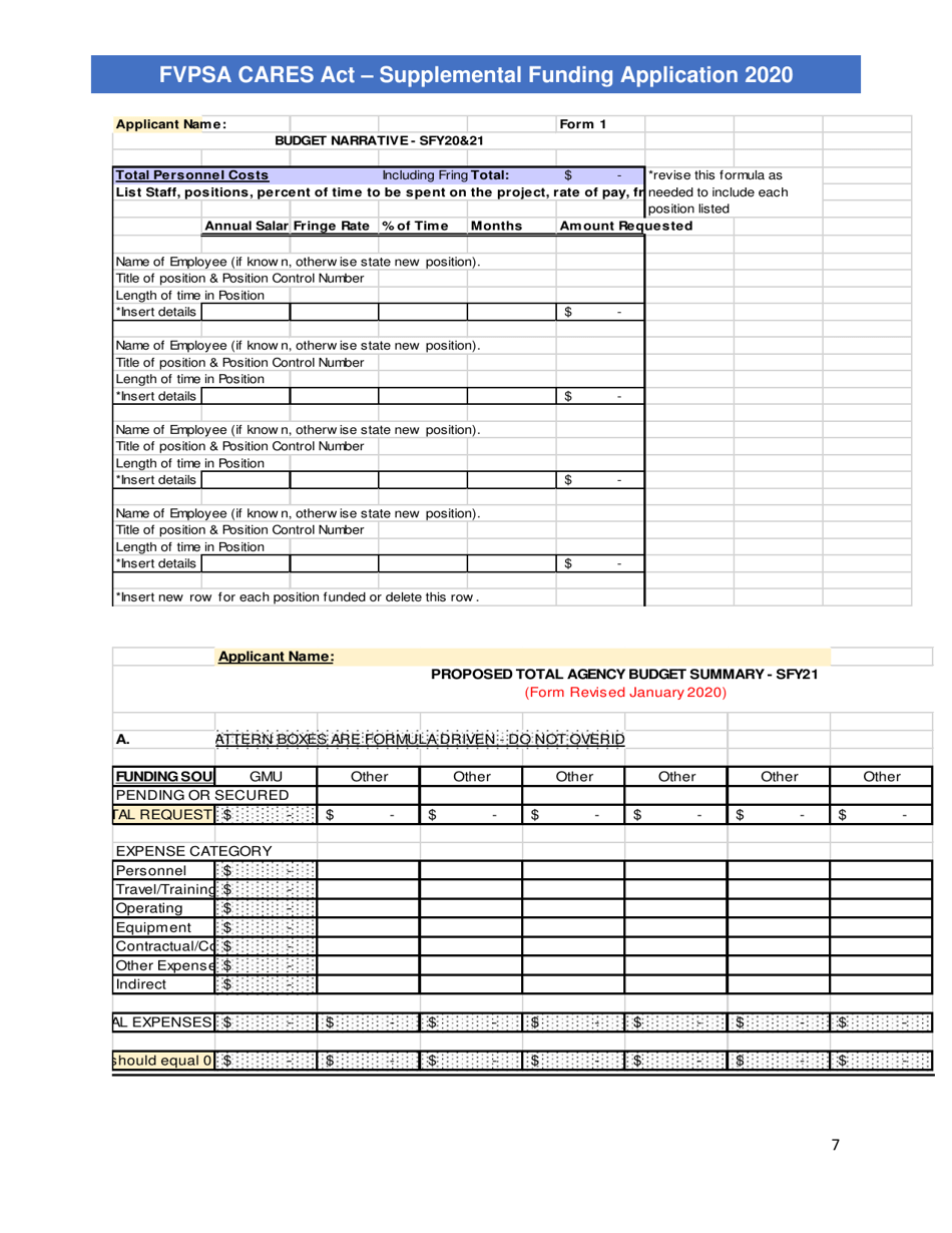 Family Violence Prevention and Services Act (Fvpsa) - Coronavirus Aid Relief and Economic Security (Cares) Act Application Form - Nevada, Page 7