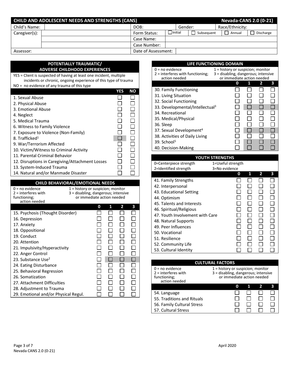 Nevada Nevada Child and Adolescent Needs and Strengths (Cans) - Fill ...