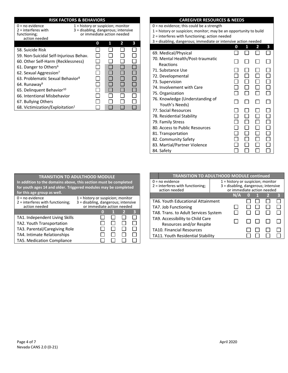 Nevada Child and Adolescent Needs and Strengths (Cans) - Nevada, Page 4