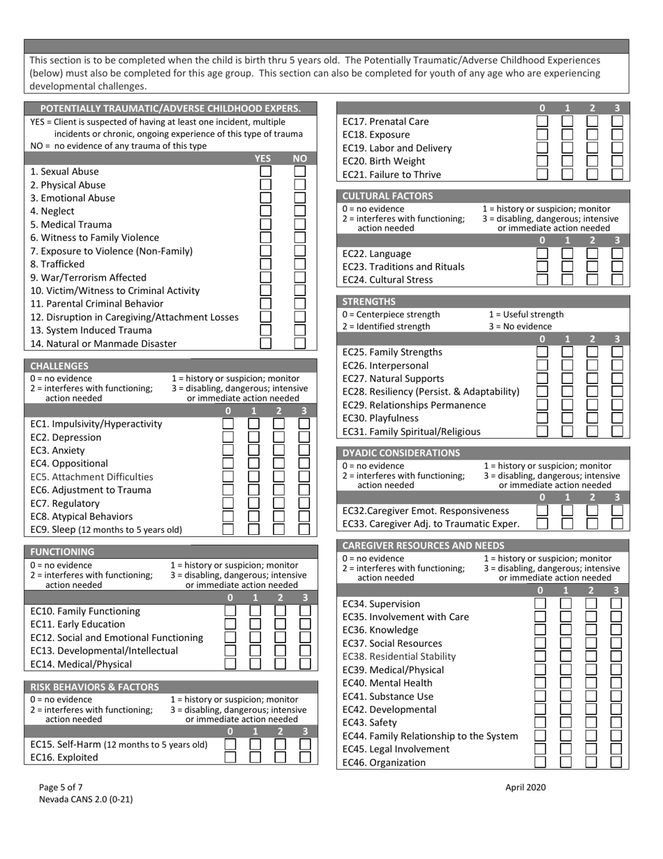 Nevada Child and Adolescent Needs and Strengths (Cans) - Nevada, Page 5