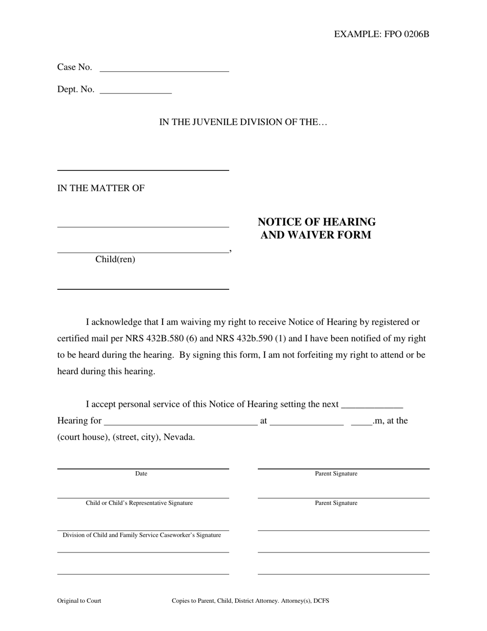Form FPO0206B Notice of Hearing and Waiver Form - Nevada, Page 1