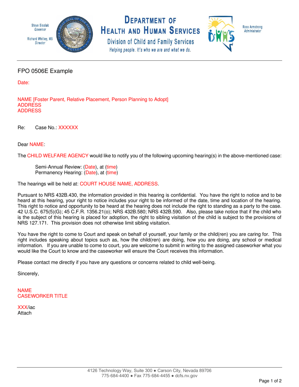 Form FPO0506E Caregiver Notice of Hearing - Nevada, Page 1