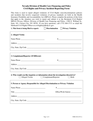 Form NMH-3810 Civil Rights and Privacy Incident Reporting Form - Nevada