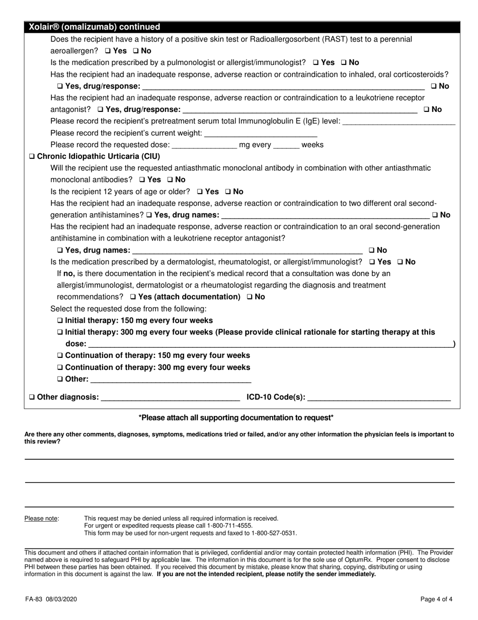 Form FA-83 Monoclonal Antibody Agents Prior Authorization Request Form - Nevada, Page 4