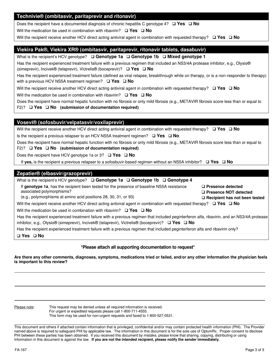 Form FA-167 Hepatitis C Agents Prior Authorization Request Form - Nevada, Page 3