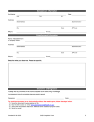 Environmental Health Section Complaint Form - Nevada, Page 2