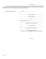 Form OBL332 Vehicle Industry Business License Bond - Transporter - Nevada, Page 2