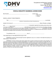 Form OBL269 Vehicle Industry Business License Bond - Nevada