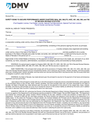 Form MC035 Surety Bond to Secure Performance Under Nrs Chapters 360a, 365, 366, 482, 590 &amp; 706 - Nevada