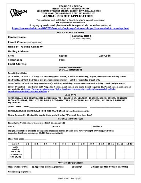 NDOT Form 070-023  Printable Pdf