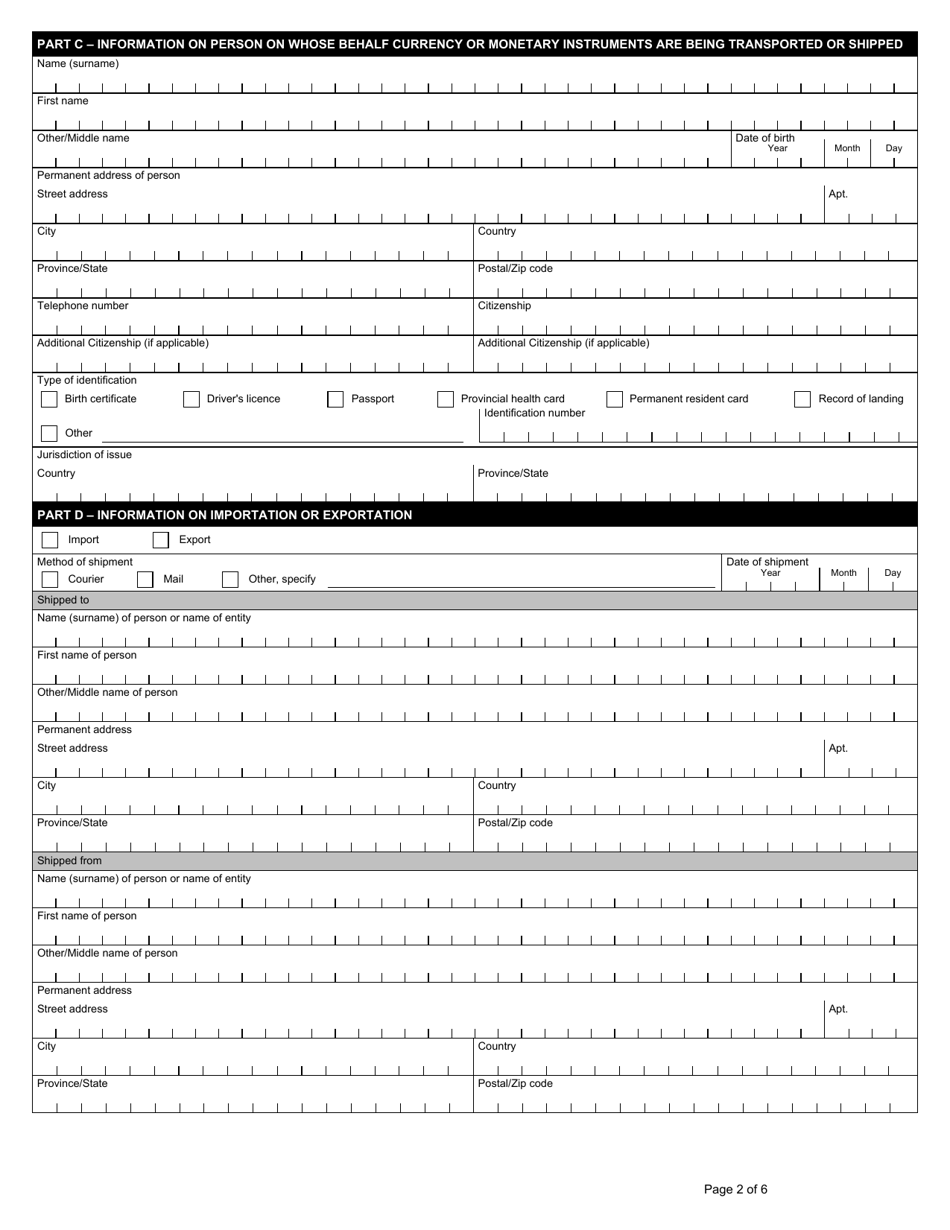 Form E667 Cross-border Currency or Monetary Instruments Report - General - Canada, Page 2