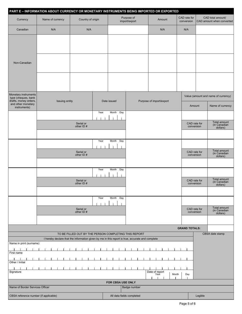 Form E667 Cross-border Currency or Monetary Instruments Report - General - Canada, Page 5