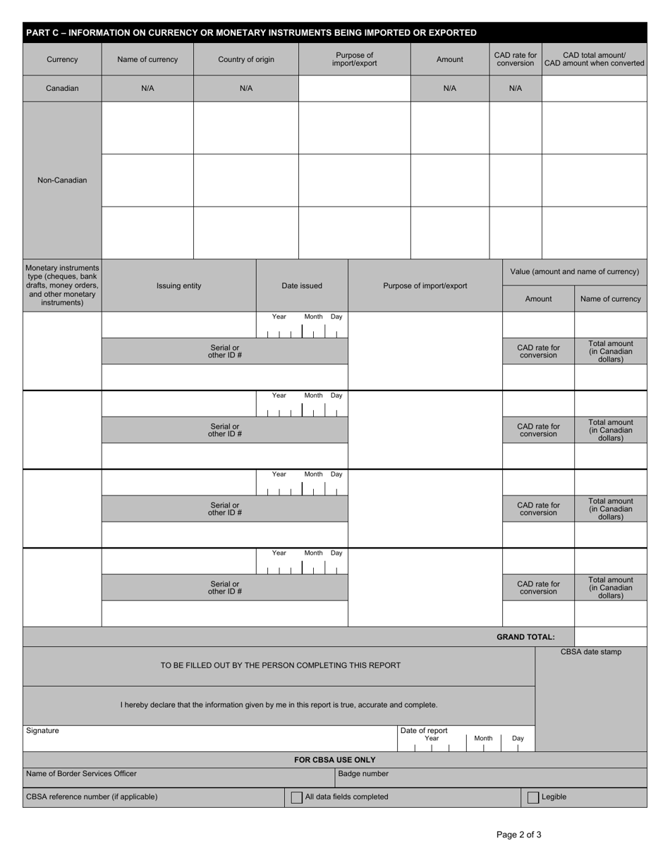 Form E677 Cross-border Currency or Monetary Instruments Report - Individual - Canada, Page 2