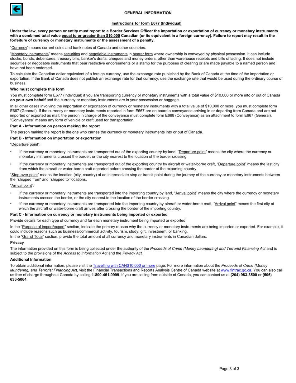 Form E677 Cross-border Currency or Monetary Instruments Report - Individual - Canada, Page 3