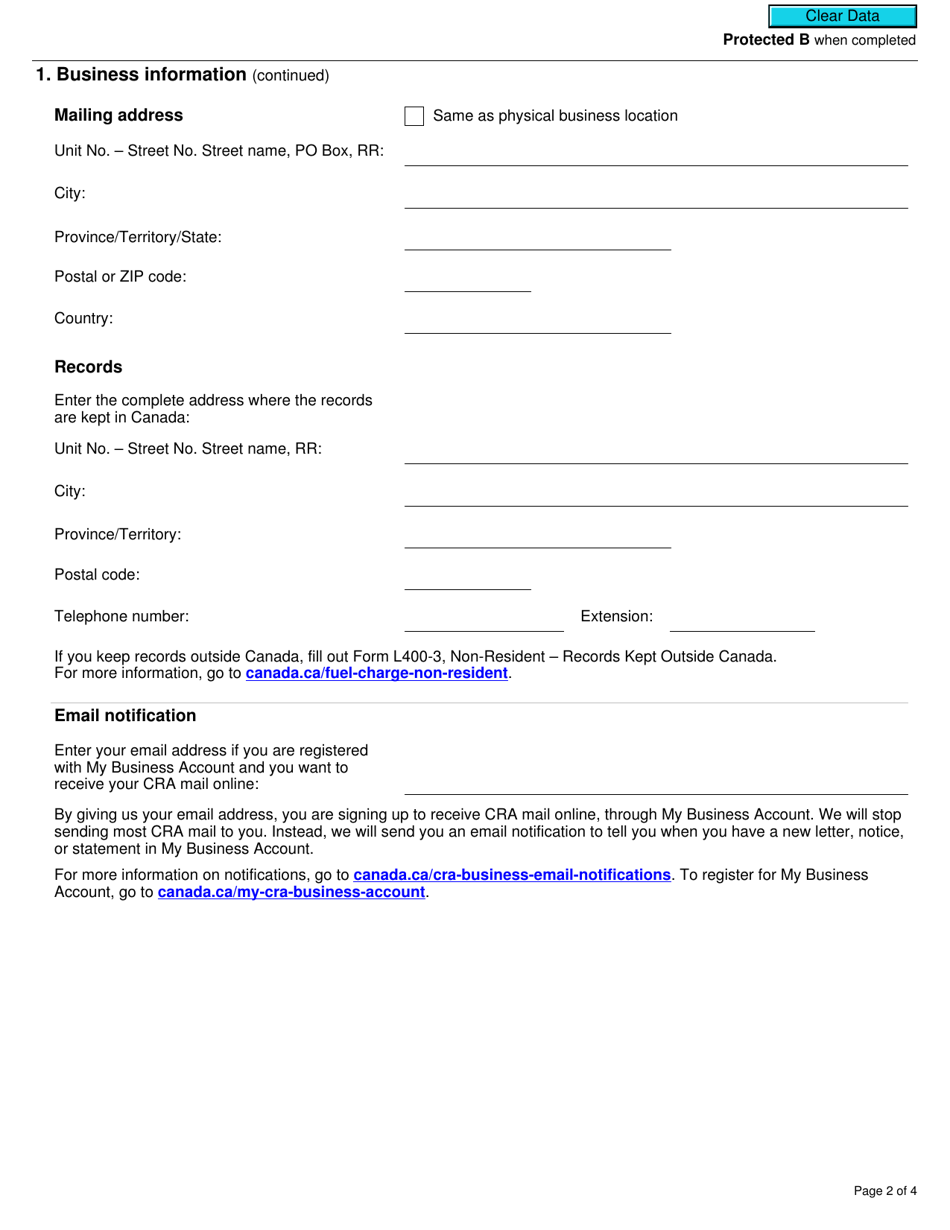 Form B402 Fuel Charge Return for Fuel Held in a Listed Province on Adjustment Day Under Section 38 of the Greenhouse Gas Pollution Pricing Act - Canada, Page 2