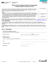 Form GST145 Waiver of the Limitation Period for Assessment - Canada