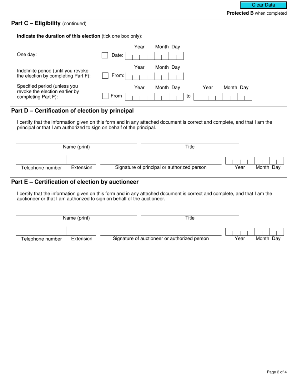 Form GST502 Election and Revocation of Election Between Auctioneer and Principal - Canada, Page 2
