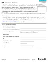 Form GST507 &quot;Third-Party Authorization and Cancellation of Authorization for Gst/Hst Rebates&quot; - Canada