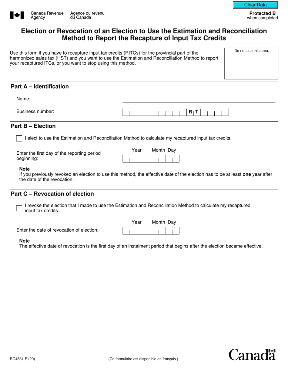 Form RC4531 Download Fillable PDF or Fill Online Election or Revocation