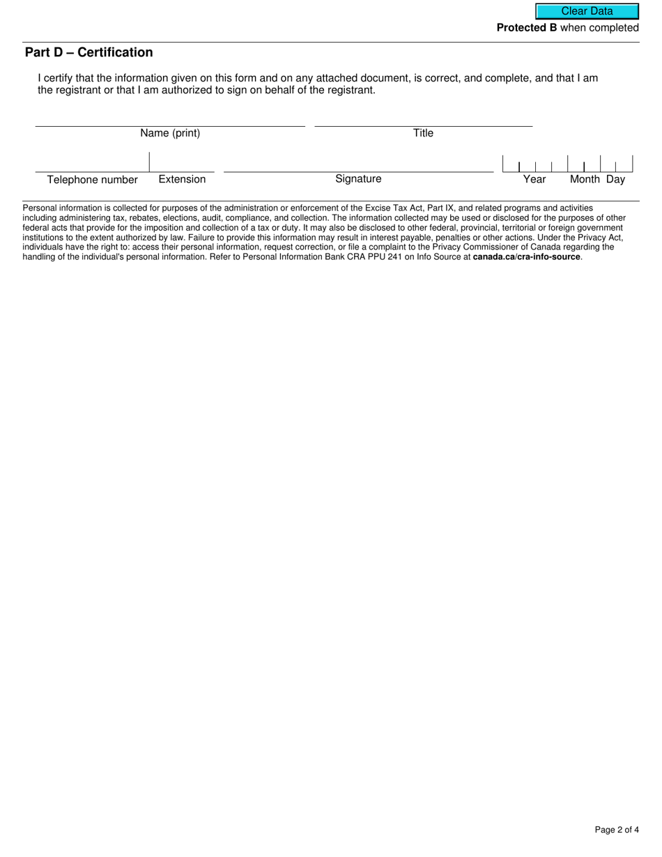 Form RC4531 Election or Revocation of an Election to Use the Estimation and Reconciliation Method to Report the Recapture of Input Tax Credits - Canada, Page 2