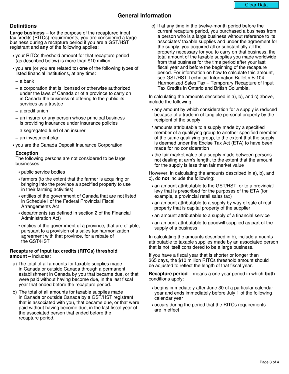 Form RC4531 Election or Revocation of an Election to Use the Estimation and Reconciliation Method to Report the Recapture of Input Tax Credits - Canada, Page 3