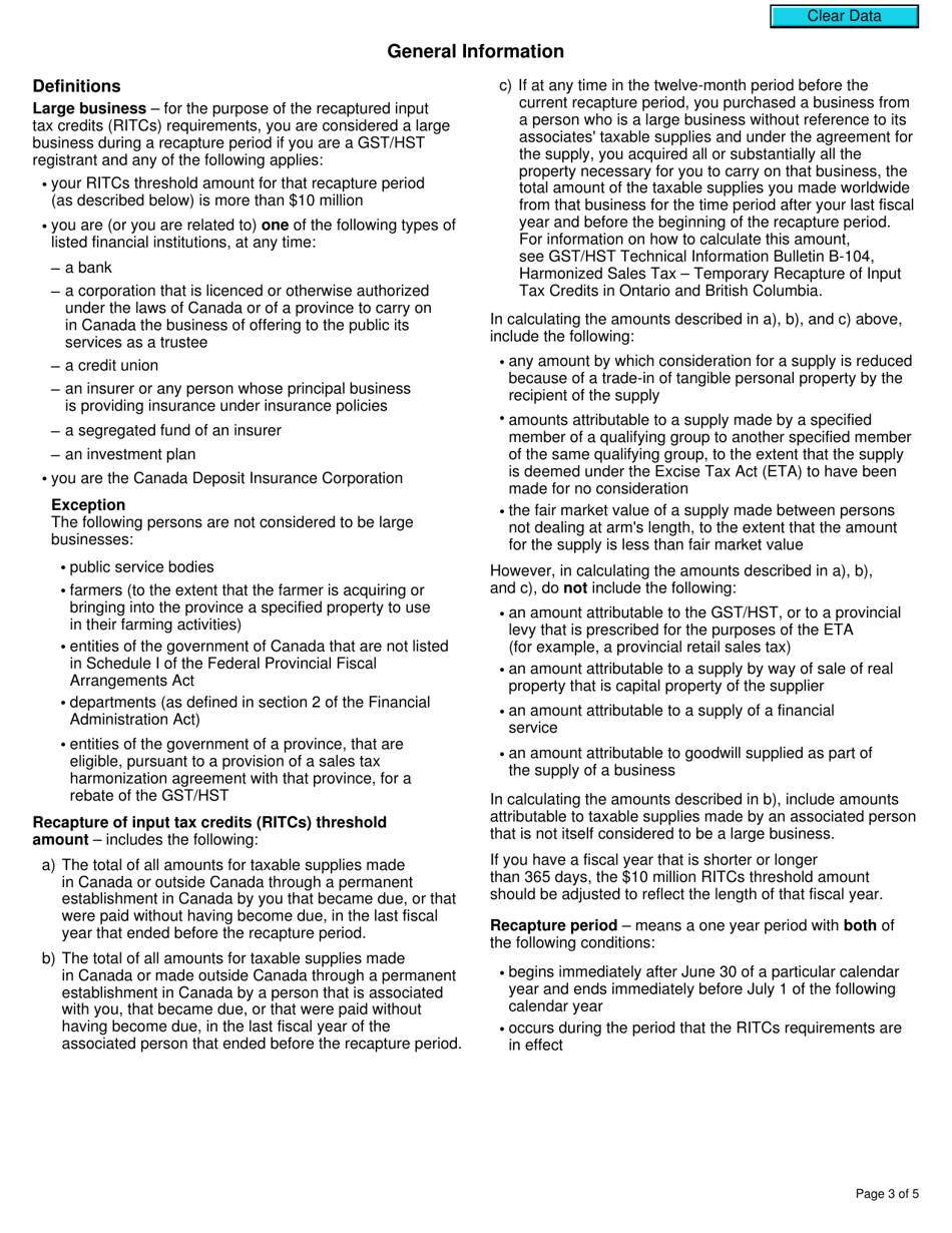 Form RC4530 Election or Revocation of an Election to Use a Production Proxy to Report the Recapture of Input Tax Credits - Canada, Page 3