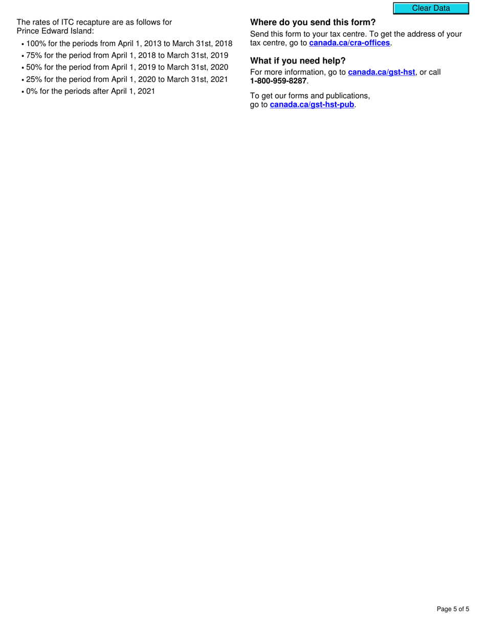 Form RC4530 Election or Revocation of an Election to Use a Production Proxy to Report the Recapture of Input Tax Credits - Canada, Page 5
