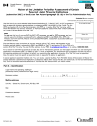 Form RC7245 Waiver of the Limitation Period for Assessment of Certain Selected Listed Financial Institutions (Subsection 298(7) of the Excise Tax Act and Paragraph 25.1(B) of the Tax Administration Act) - Canada
