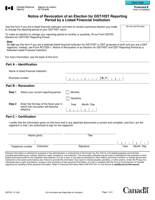Form GST20-1  Printable Pdf