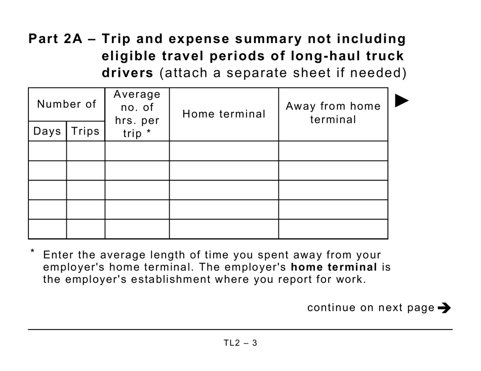 Form TL2 Claim for Meals and Lodging Expenses - Large Print - Canada, Page 3