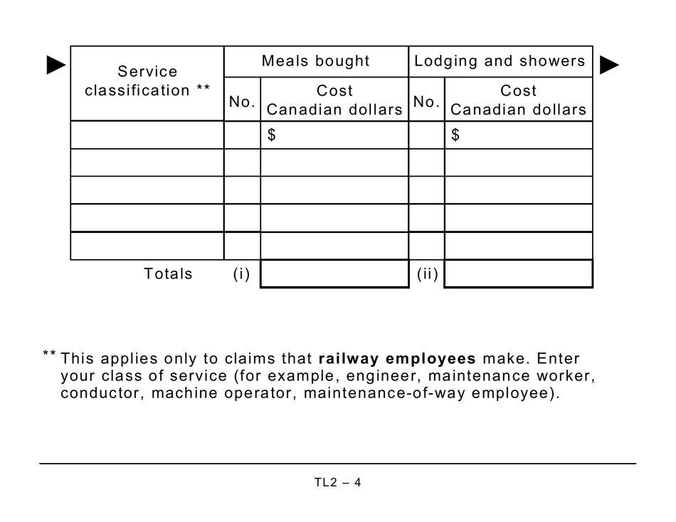Form TL2 Claim for Meals and Lodging Expenses - Large Print - Canada, Page 4